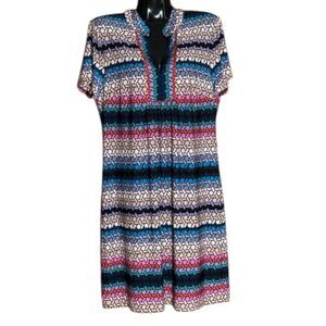 Trina Turk Basket Weave Print Short Sleeve Mandarin Collar Pull On Dress Sz L